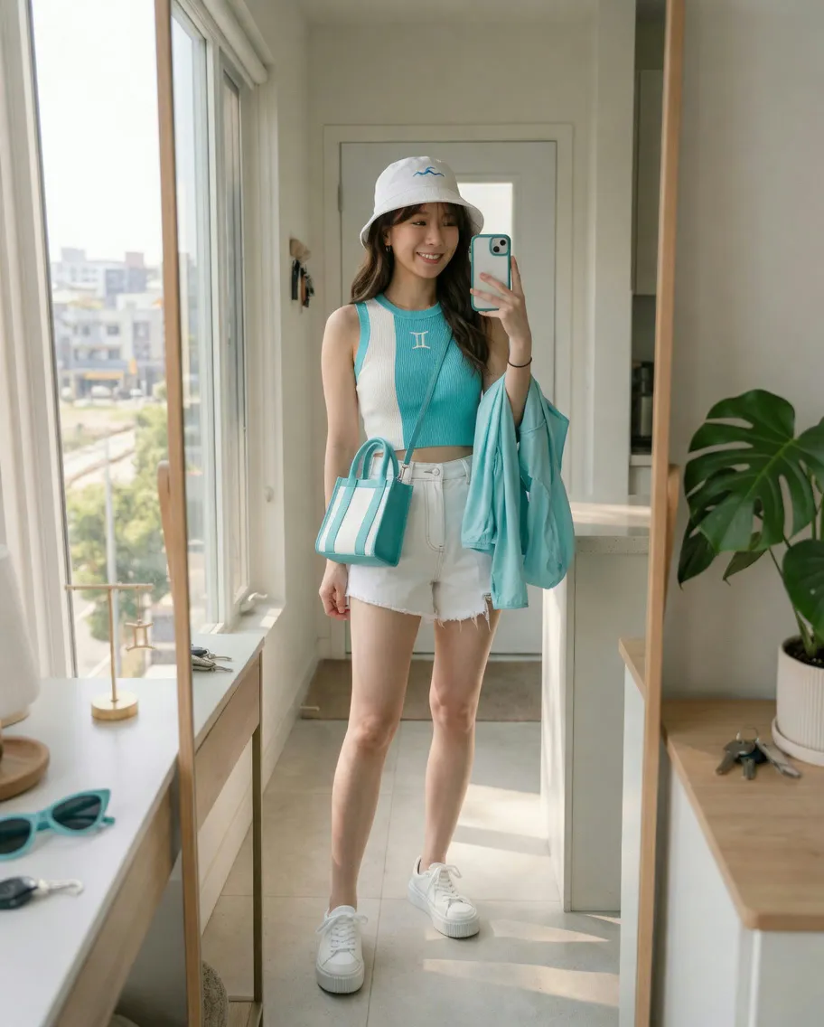Coastal Sporty Chic: Colorblock Knit & White Denim
