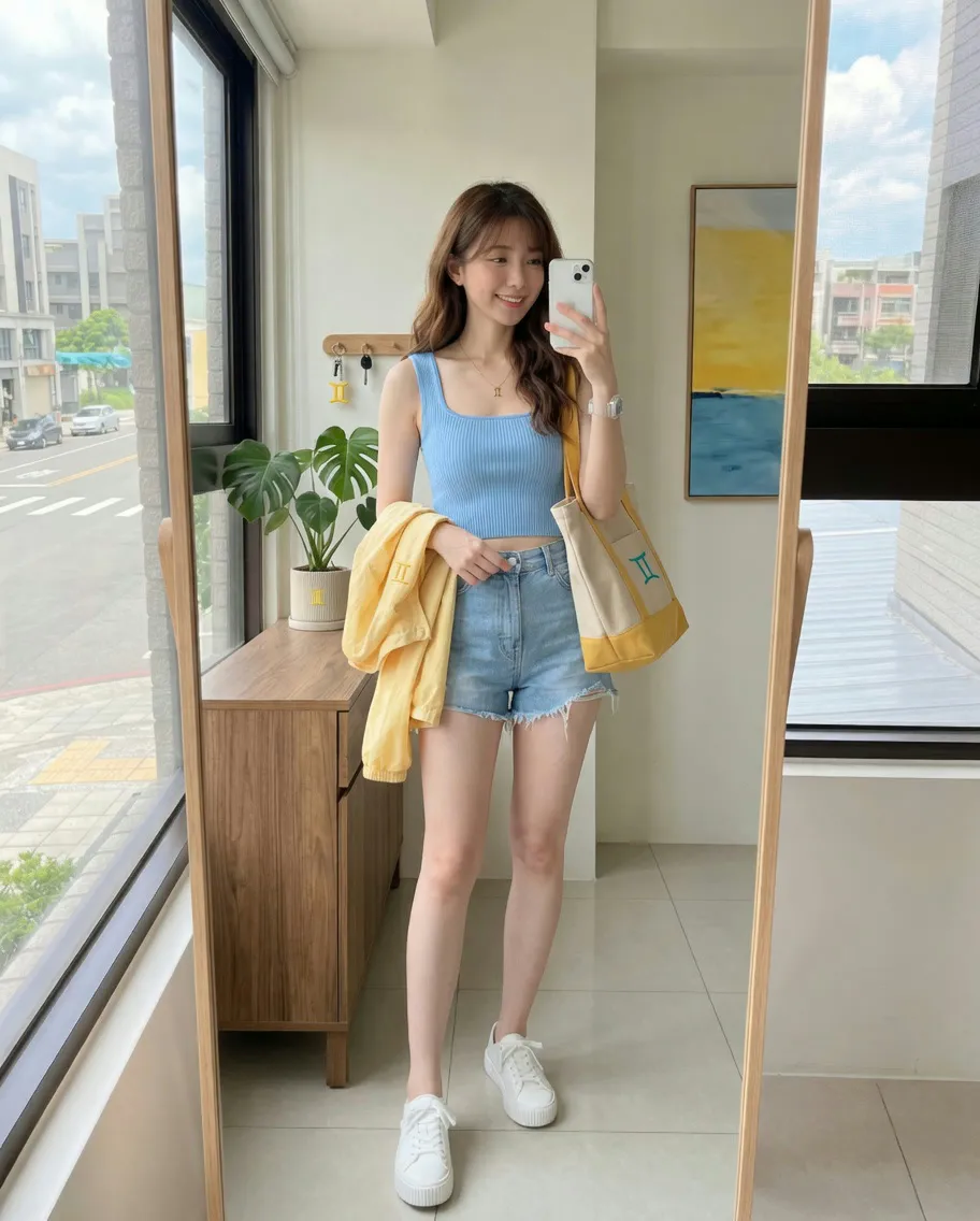 Breezy Blue Days: Square-Neck Knit Tank & Canvas Tote