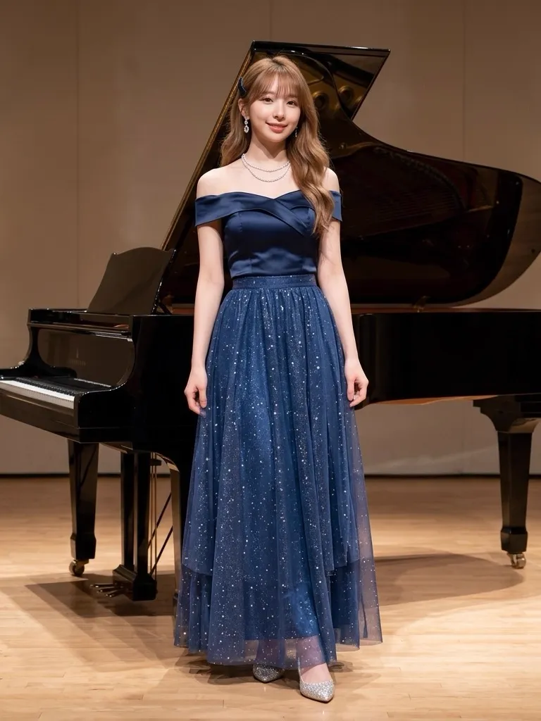 Midnight Blue Satin Top & Starry Shimmer Chiffon Skirt