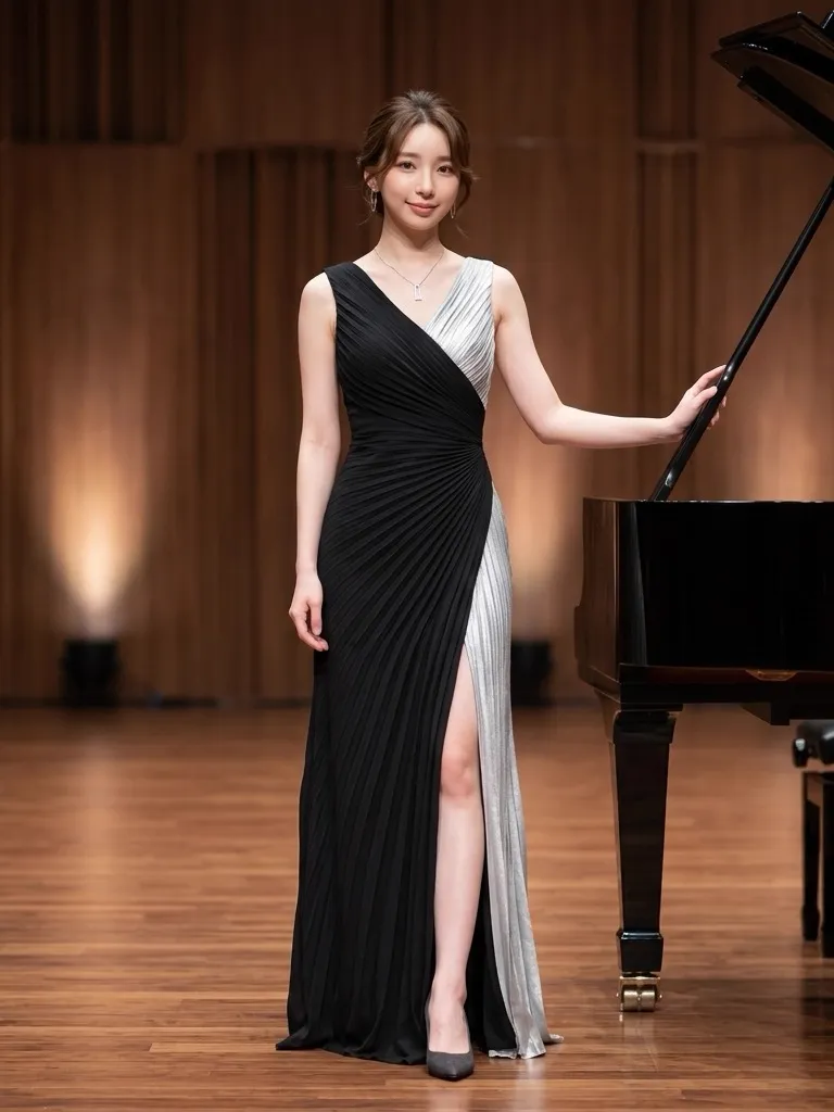 Obsidian & Liquid Silver Gown: Sculptural Soloist Elegance