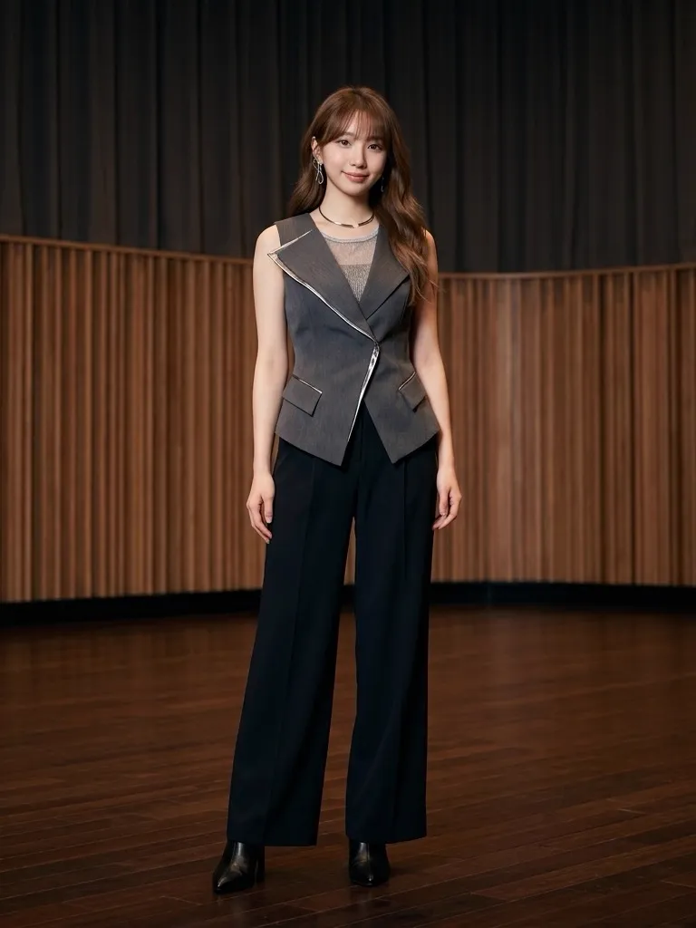 Sculptural Charcoal Vest & Obsidian Wide-Leg Trousers