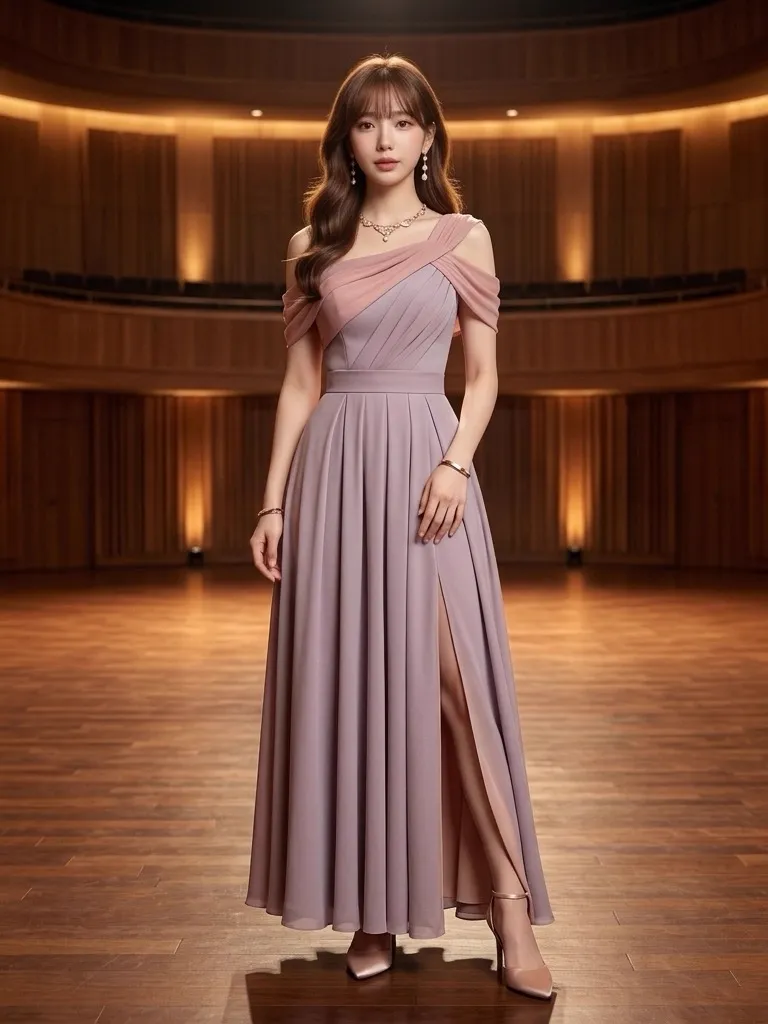 Neo-Classical Stage Reverie: Muted Lilac & Dusty Rose Gown