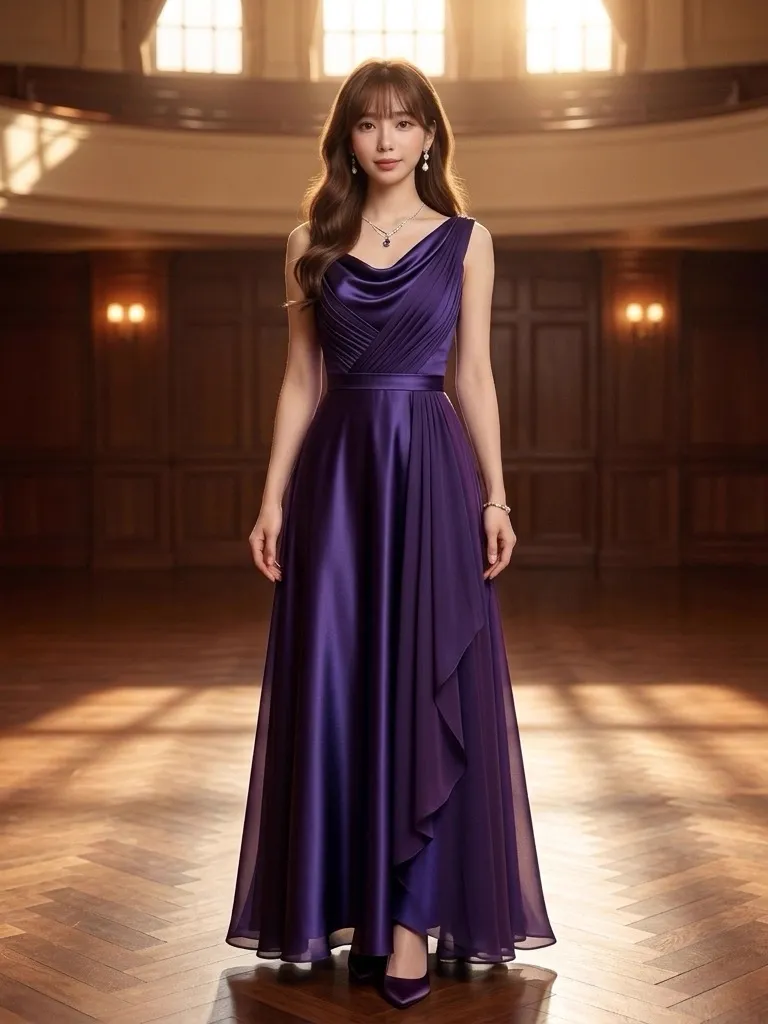 Starry Violet Asymmetric Draped Gown
